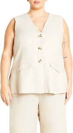 City Chic Nala Linen Blend Vest in Stone at Nordstrom Rack, Size Xxl/24W