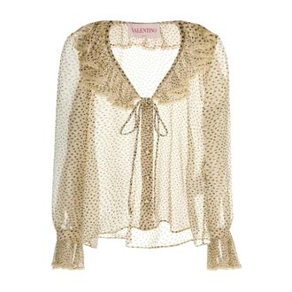 Valentino Garavani Blouses, female, Multicolor, Size: XS Polka Dot Ruffle Neck Tie Blouse