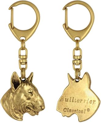 OEM Bull Terrier, Bull Terrier Iii: Llavero Ba&ntilde;ado En Oro Con Un Perro En Una Caja De Regalo, Decoraci&oacute;n De Bolso, Accesorio De Lujo De Art-dog