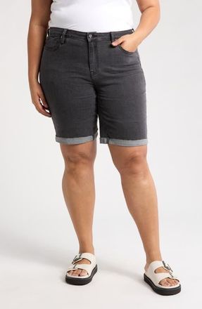 Vigoss Cuffed Denim Bermuda Shorts in Washed Black at Nordstrom, Size 24W