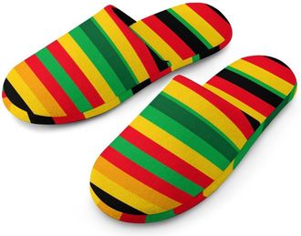 Generic Rasta Stripe Print Mens Slippers Warm Non-Slip Houes Shose Spa Slipper for Home Bedroom