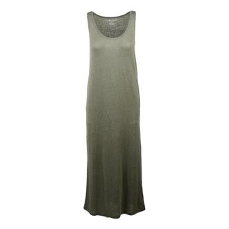 Majestic Filatures Abito a canotta garzato - Dames - Maxi kleedjes - Groen - M - Linnen - Kleedjes