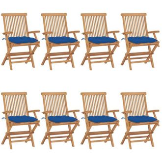 vidaXL Sillas De Jard&iacute;n 8 Uds Madera Maciza De Teca Con Cojines Azules Vidaxl