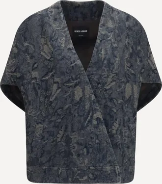 Giorgio Armani Giacca kimono over in denim jacquard floreale Woman 44