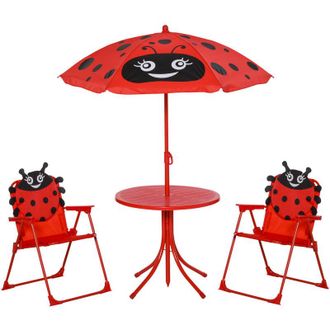 OUTSUNNY Set De Mesa Y Sillas Infantil De Jard&iacute;n Conjunto De Picnic Plegable Para Ni&ntilde;os Con Sombrilla Ajustable En Altura De 100-125 Cm Dise&ntilde;o Lindo