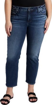 Silver Jeans Co Womens Silver Jeans Co. Elyse Jeans Blue Denim Mid Rise Straight Crop JZZ67