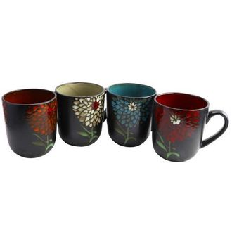 Gibson Home Gardenia Cafe 16 oz. Assorted Mug Set, Set of 4 in Black And Multi at Nordstrom