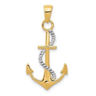 Diamond2Deal 14k Two-tone Gold Polished Anchor Rope Pendant