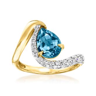 Ross-Simons London Blue Topaz Ring With. Lab-Grown Diamonds in 18kt Gold Over Sterling