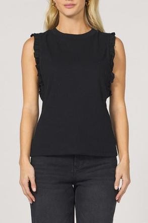 Dear John Denim Bridget Rib Tank with Leather Ruffle Trim in Jet Black at Nordstrom, Size X-Large