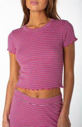 Roxy Poolside Striped Ribbed Crop T-Shirt in Ibis Rose at Nordstrom, Size X-Small