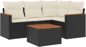 vidaXL Set De Muebles De Jard&iacute;n 5 Pzas Y Cojines Rat&aacute;n Sint&eacute;tico Negro Vidaxl