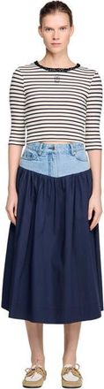 Sandro Short striped tee with beaded collar in Navy Blue at Nordstrom, Size X-Small