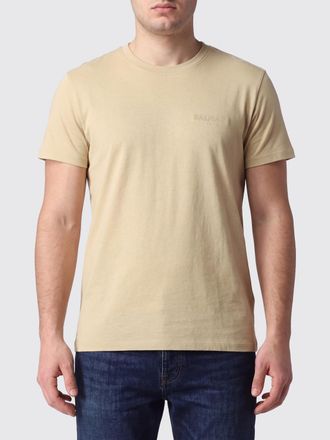 Balmain T-shirt girocollo in cotone con logo ricamato tono su tono