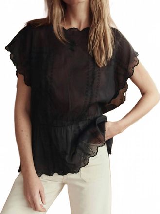 The Great. The Scalloped Eyelet Tunic In Black