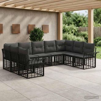 vidaXL Vidaxl Set Di Divani Da Esterno 9 Pz Nero E Grigio Scuro Poliestere