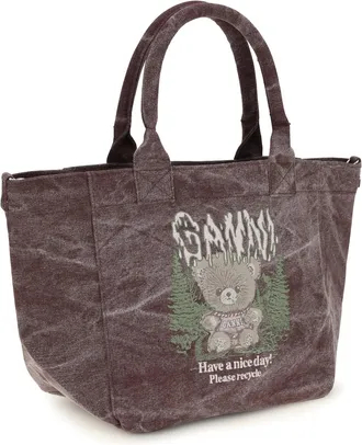 Ganni Soft Teddy-Effect Cotton Tote Bag - Brown