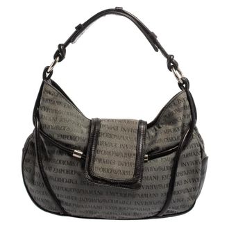 Emporio Armani Black/grey Monogram Canvas And Leather Hobo