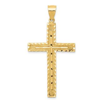 Diamond2Deal 14k Yellow Gold Polished Textured Diamond-cut Latin Cross Pendant