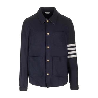 Thom Browne Wool Cashmere 4-Bar Utility Jacket - male - Thom Browne - Light Jackets - Blue - XL - Jackets