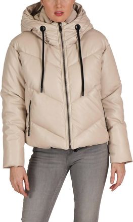 Love Token Long Sleeve Hooded Puffer Jacket In Beige