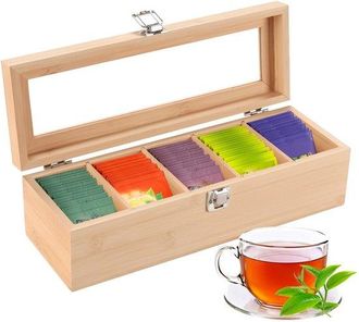 No Brand Caja Para T&eacute; - Cajas Para Bolsitas De T&eacute; - Caja De Almacenamiento De Madera Con Ventana - 9 X 30 X 10 Cm - Organiza Tu T&eacute; - Adecuada Para Cualquier Ha