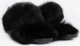 Pedro Garcia Double band midi heel sandal in churra black fur | Cissy | Fall winter 25 | PEDRO GARCIA