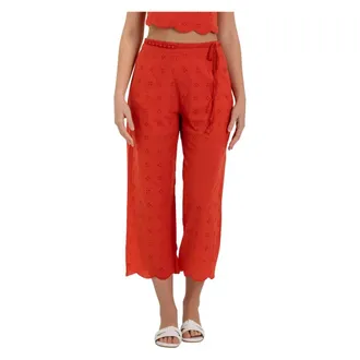 Kocca Cropped Trousers, female, Red, Size: 2XS Eyelet Cotton Culotte Trousers