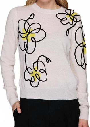 Autumn Cashmere Floral Applique Crew Neck Sweater In Chalk Combo