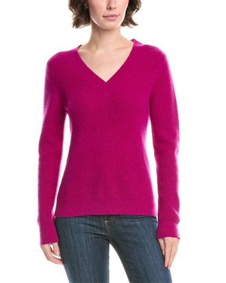 Fort&eacute; Cashmere Thermal Piped V-Neck Cashmere Sweater