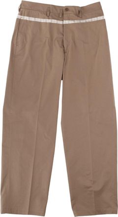 Maison Margiela Brown Wide-Leg Cotton Pants with Relaxed Fit and Horizontal Stripe