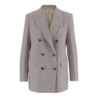 Tagliatore Blazers, female, Beige, Size: XL Double-Breasted Linen and Cotton Jacket