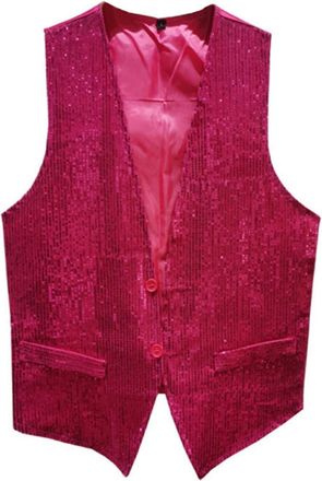 Generic Mens Sequin Shiny Waistcoat Sparkly Casual Suit Vest Festival Disco Party Prom V-neck Button Solid Color Party Dress Suit Prom Party Tuxedo Business W
