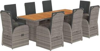 vidaXL 9 Piece Garden Dining Set with Cushions Grey Poly Rattan vidaXL