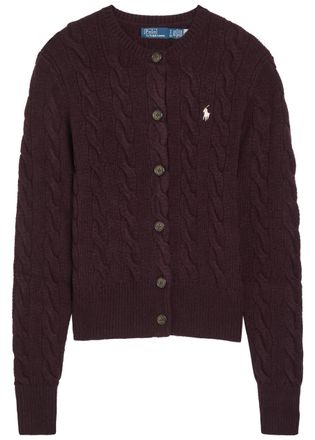 Polo Ralph Lauren Logo-embroidered Cable-knit Cardigan - Dark Purple - S (UK8-10 / S)