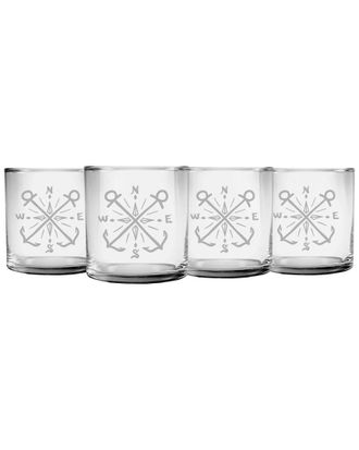 SUSQUEHANNA GLASS Set of 4 Crossed Anchors Slim Rocks Glasses