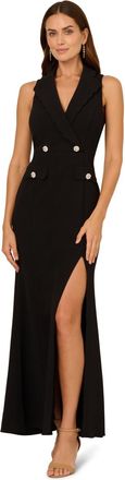 Adrianna Papell Womens Scallop Tuxedo Gown - Black - Size 22 UK