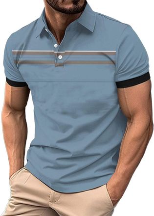 Generic Black Polo Shirt Women Work Polo Shirts 2025 New Mens Fashion Loose Lapel Button Printed Striped T Shirt Tops Mens Business Tops Xmas Polo Tops for Me