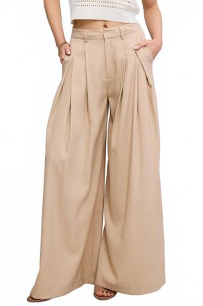 Mimosa Sloan Wide Leg Pleated Trousers In Beige
