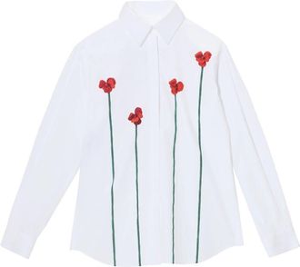 Moschino Camicia Papaveri - Dames - Overhemden - Wit - L - Katoen - Overhemden