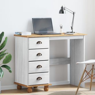 Berkfield Home Desk ASKIM with Drawers White 95x40x75 cm Solid Wood Pine | Size: 95 x 40 x 75 cm
