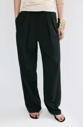 Mango Pleated Straight Leg Pants in Black at Nordstrom, Size 4