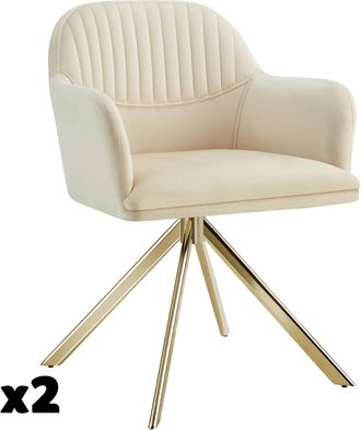 TecTake 2 Sillas de comedor giratoria 360&ordm; terciopelo, 56x59x81 cm crema/oro