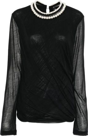 Junya Watanabe Blouses, female, Black, Size: M Pearl-embellished T-shirt