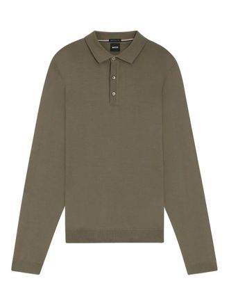 BOSS buttoned long-sleeve polo shirt - men - Wool - L - Green