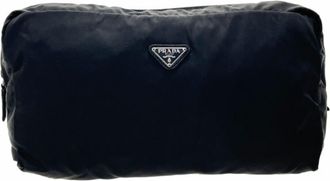 Prada Black Nero Nylon Leather Pouch (Pre-Owned)