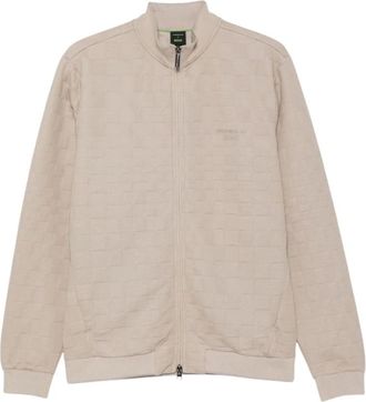 HUGO BOSS Ruitpatroon Ritsvest - Heren - Vesten met rits - Beige - S - Hoodies & sweatvesten