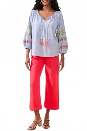 Tribal Raglan Sleeve Blouse In Baja Blue