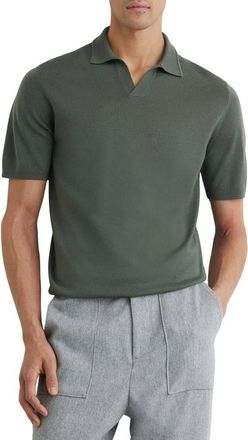 Reiss Duchie Johnny Collar Short Sleeve Wool Polo Sweater in Kale Green at Nordstrom, Size Xx-Large