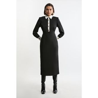 Karen Millen Petite Maxi Shirt Dress With Gold Clasps in Mono at Nordstrom, Size 12P